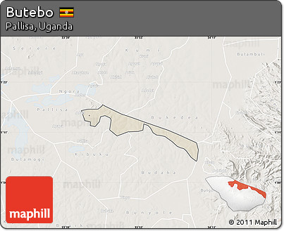 Shaded Relief Map of Butebo, lighten