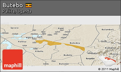 Physical Panoramic Map of Butebo, shaded relief outside