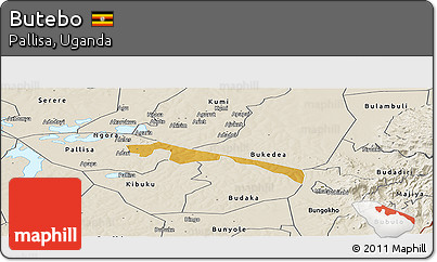 Physical Panoramic Map of Butebo, shaded relief outside