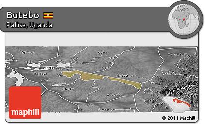 Satellite Panoramic Map of Butebo, desaturated