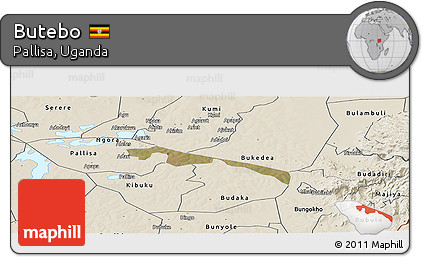 Satellite Panoramic Map of Butebo, shaded relief outside