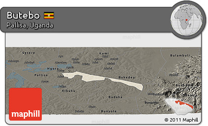 Shaded Relief Panoramic Map of Butebo, darken