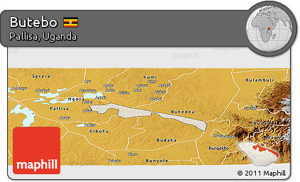 Shaded Relief Panoramic Map of Butebo, physical outside