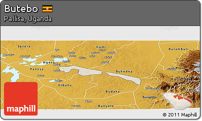 Shaded Relief Panoramic Map of Butebo, physical outside