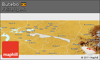 Shaded Relief Panoramic Map of Butebo, physical outside
