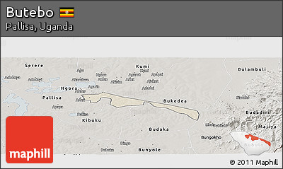 Shaded Relief Panoramic Map of Butebo, semi-desaturated