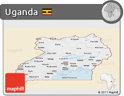 Classic Style Panoramic Map of Uganda, single color outside