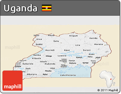 Classic Style Panoramic Map of Uganda, single color outside