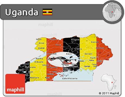 Flag Panoramic Map of Uganda, flag aligned to the middle