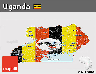 Flag Panoramic Map of Uganda, flag aligned to the middle