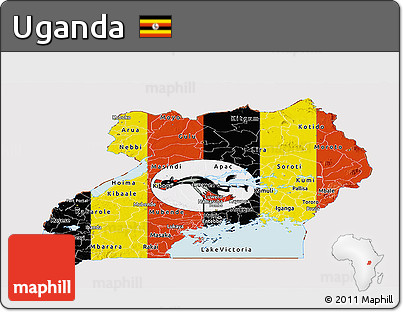 Flag Panoramic Map of Uganda, flag aligned to the middle