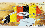 Flag Panoramic Map of Uganda, physical outside, flag rotated