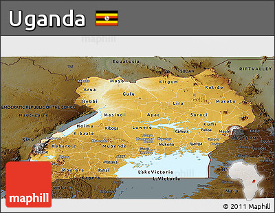 Physical Panoramic Map of Uganda, darken