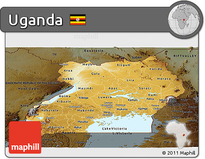 Physical Panoramic Map of Uganda, darken