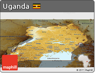 Physical Panoramic Map of Uganda, darken