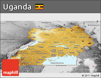 Physical Panoramic Map of Uganda, desaturated