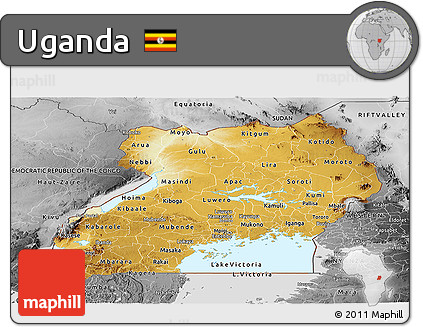 Physical Panoramic Map of Uganda, desaturated