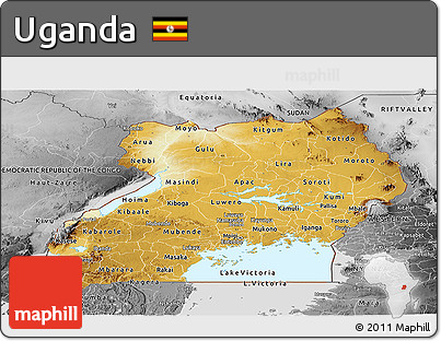 Physical Panoramic Map of Uganda, desaturated