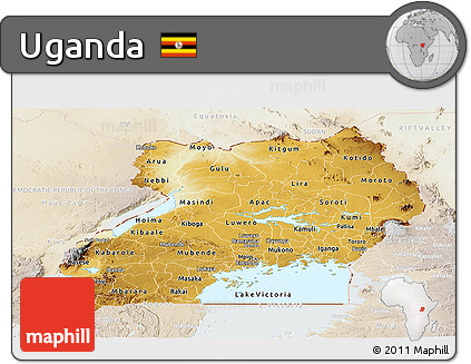 Physical Panoramic Map of Uganda, lighten