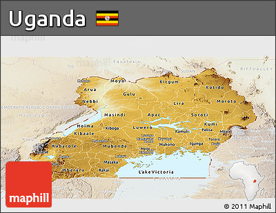 Physical Panoramic Map of Uganda, lighten