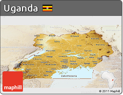 Physical Panoramic Map of Uganda, lighten