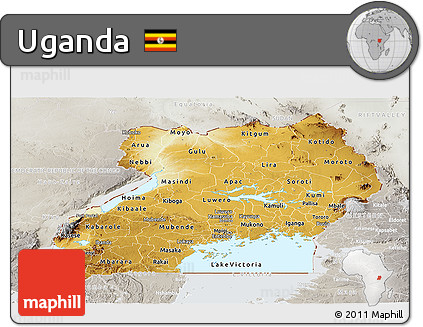 Physical Panoramic Map of Uganda, lighten, semi-desaturated