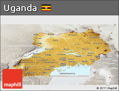 Physical Panoramic Map of Uganda, lighten, semi-desaturated