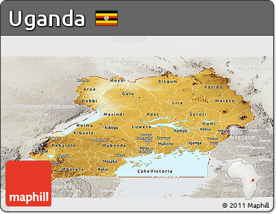 Physical Panoramic Map of Uganda, lighten, semi-desaturated