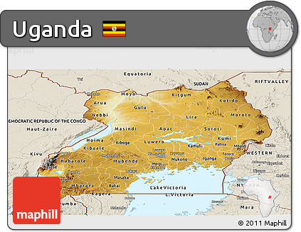 Physical Panoramic Map of Uganda, shaded relief outside