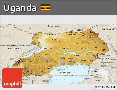Physical Panoramic Map of Uganda, shaded relief outside