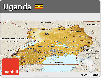 Physical Panoramic Map of Uganda, shaded relief outside