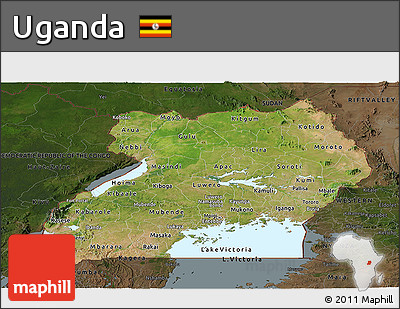 Satellite Panoramic Map of Uganda, darken