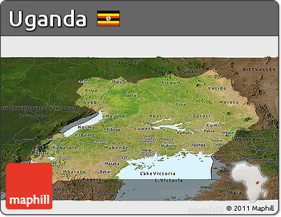 Satellite Panoramic Map of Uganda, darken