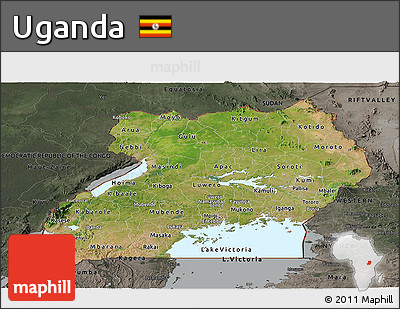 Satellite Panoramic Map of Uganda, darken, semi-desaturated