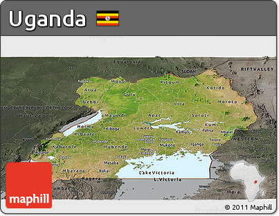 Satellite Panoramic Map of Uganda, darken, semi-desaturated