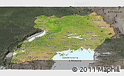 Satellite Panoramic Map of Uganda, darken, semi-desaturated