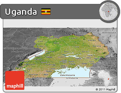 Satellite Panoramic Map of Uganda, desaturated