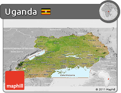 Satellite Panoramic Map of Uganda, lighten, desaturated