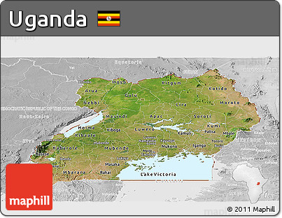 Satellite Panoramic Map of Uganda, lighten, desaturated
