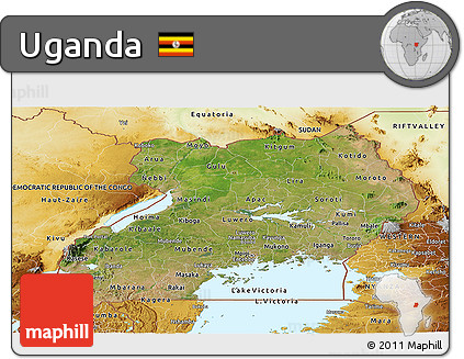 Satellite Panoramic Map of Uganda, physical outside