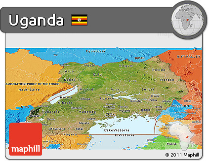 Satellite Panoramic Map of Uganda, political outside