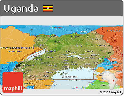Satellite Panoramic Map of Uganda, political outside