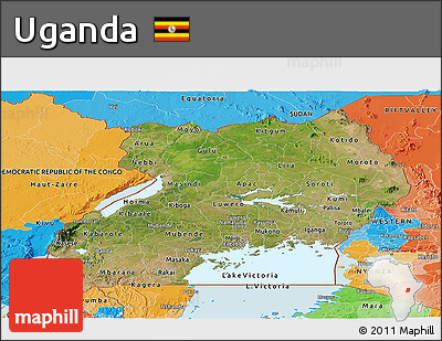Satellite Panoramic Map of Uganda, political outside