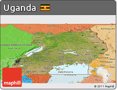 Satellite Panoramic Map of Uganda, political shades outside