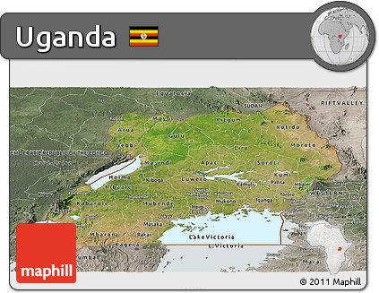 Satellite Panoramic Map of Uganda, semi-desaturated