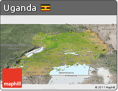 Satellite Panoramic Map of Uganda, semi-desaturated