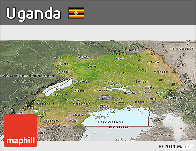 Satellite Panoramic Map of Uganda, semi-desaturated