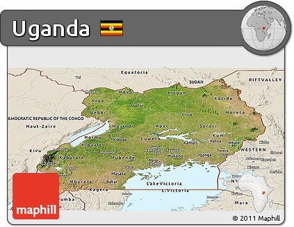 Satellite Panoramic Map of Uganda, shaded relief outside