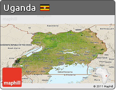 Satellite Panoramic Map of Uganda, shaded relief outside