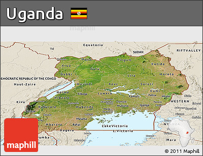 Satellite Panoramic Map of Uganda, shaded relief outside